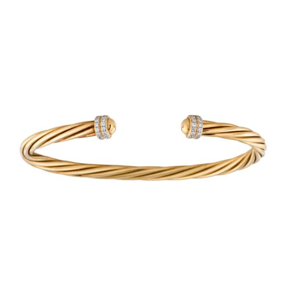 DAVID YURMAN 18K 750 YELLOW GOLD DIAMOND HELENA CUFF BRACELET - Picture 3 of 9